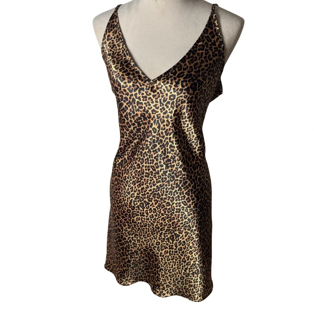 Vintage Sophia by Delicates 90s Leopard Satin Slip Dress Mob Wife Low Back Large - Picture 3 of 14